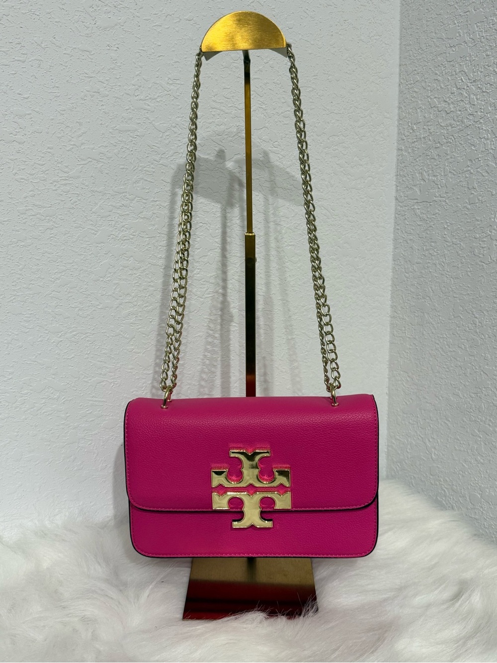Tory Burch Fuchsia Leather Crossbody with Gold Logo
